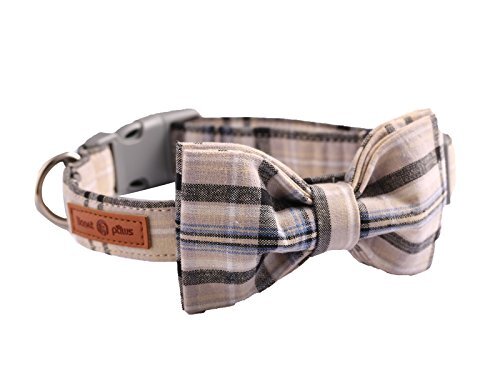 Dog and Cat Collar with Bowtie Grid Collar Plastic Buckle Light Adjustable Co...