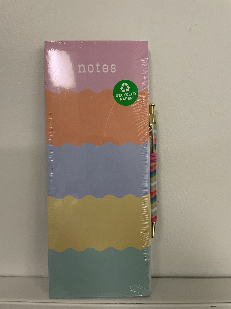 Clementine 100 Sheets 5 Color Wave Graphic Notes With Pen Magnetic Note Pad