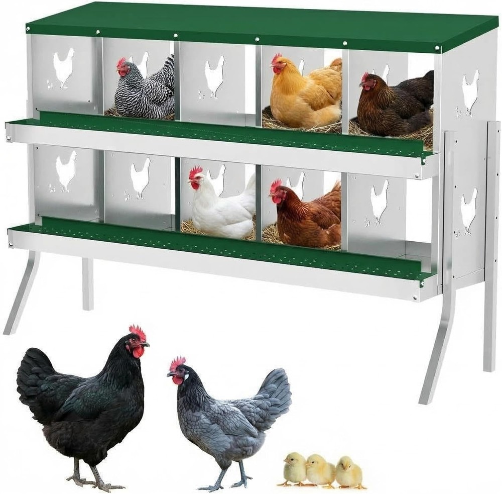 6 8 10-Hole Chicken Nesting Boxes – 2-Tier Egg Nesting Box with Removable Trays