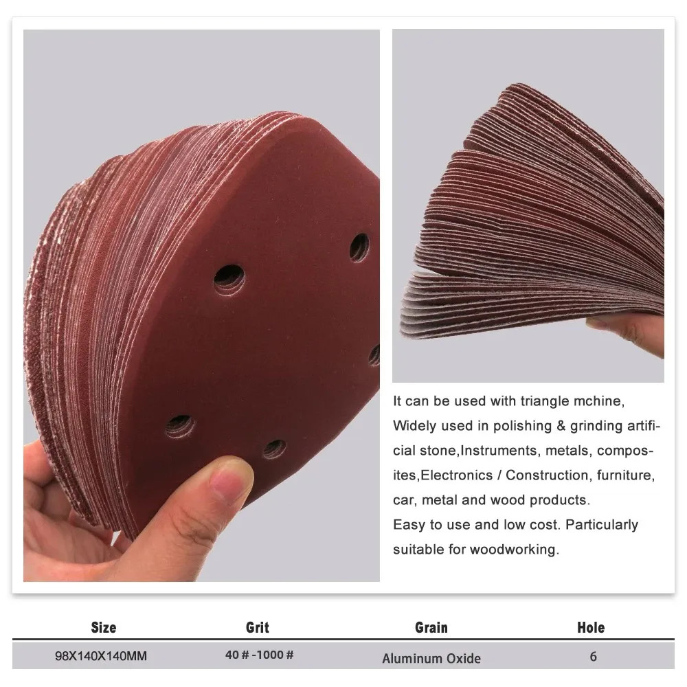 140*98*mm 6Hole Sanding Sheets Triangle Red Sandpaper Hook & Loop 40 -1000 Grits