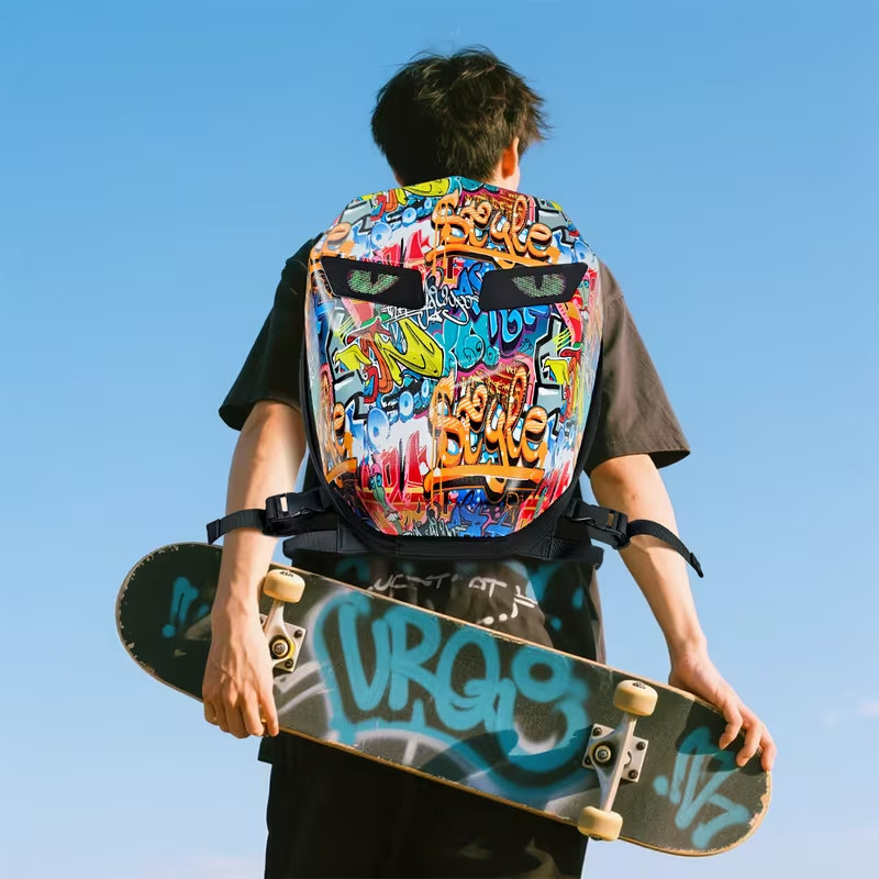 Graffiti Night Shadow Motorcycle LED Knight Backpack Laptop Bag Programming