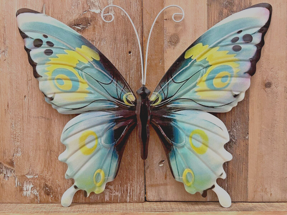 Butterfly Blue Metal Wall Decor 14" x 11"