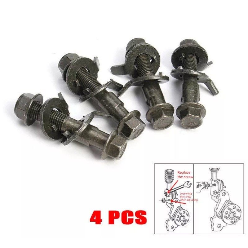4PCS AUTO FRONT LEFT & RIGHT CAMBER BOLTS ALIGNMENT 16MM ADJUSTABLE CAM BOLT KIT