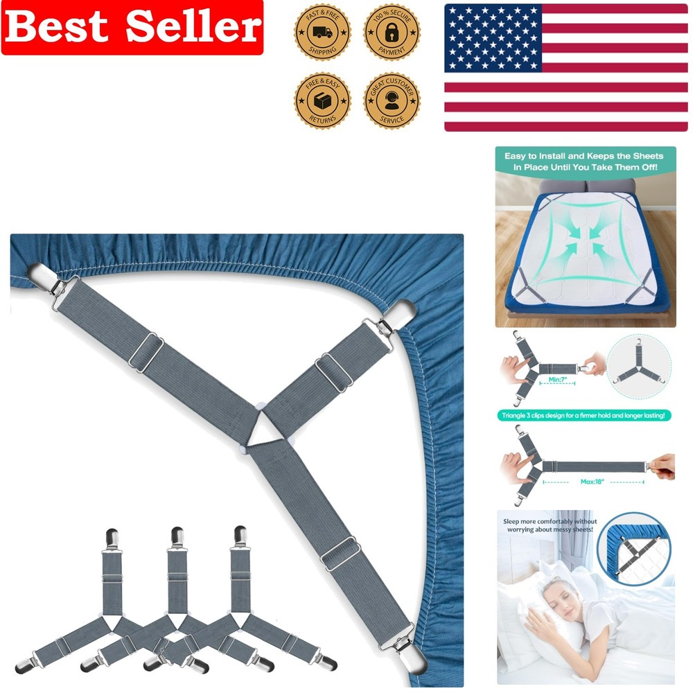 Fitted Sheet Clips - 4 Pack Adjustable Bed Sheet Straps for Ultimate Stability