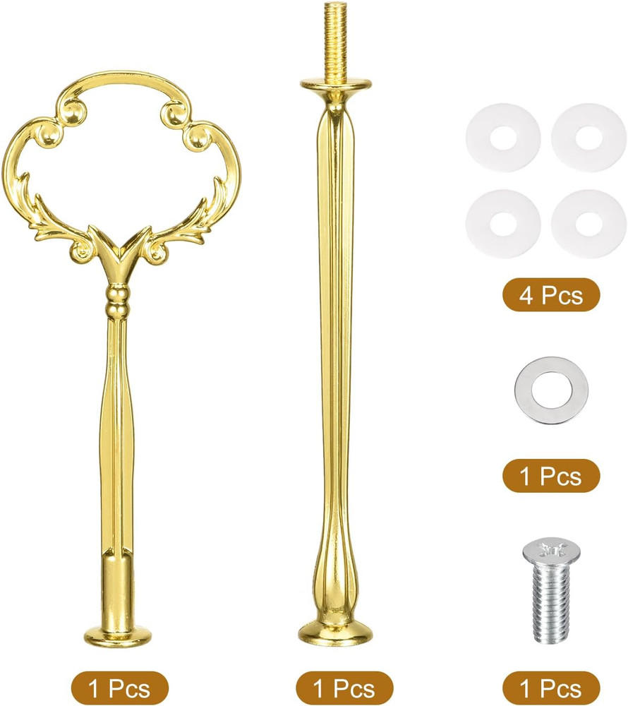 1 Set Cake Tray Stand Handle Plate Hardware Fitting 2-Tiers Flower Gold