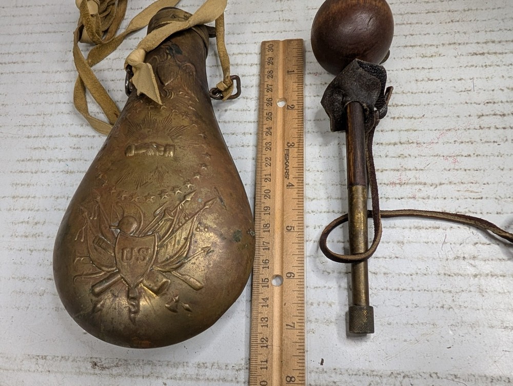 Antique Brass U. S. Powder Horn & Muzzleloader 7' Long