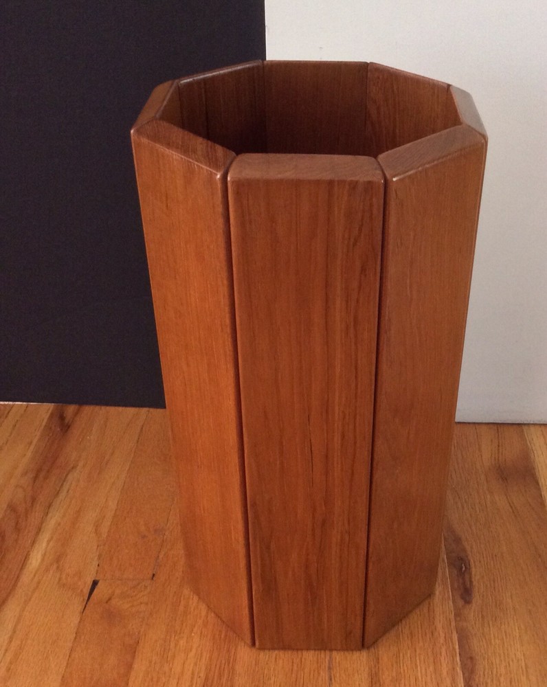 Danish Modern Mid Century Solid Teak Octagon Panel “Umbrella” Stand With Glass