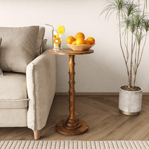 Round Side Table, Modern Drink Table for Small Spaces, Small End Rustic Brown