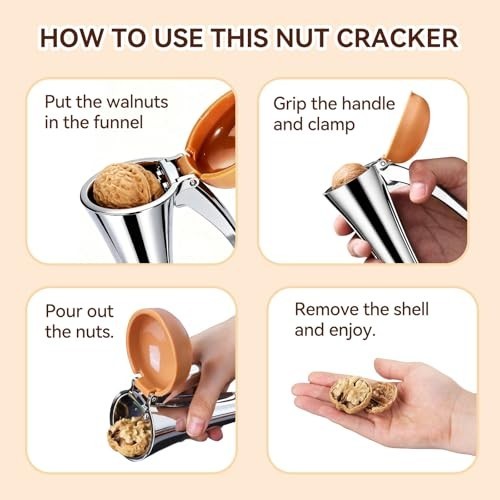 Heavy Duty Nut Cracker Tool with Splash-Proof Lid, Ergonomic Self-Retracting Han