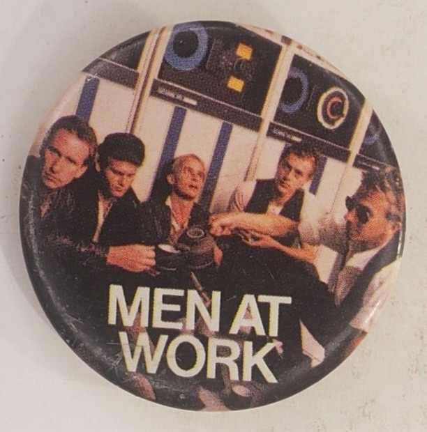Vintage 1983 Men At Work Pinback Button   Button Up   Coffee Scene