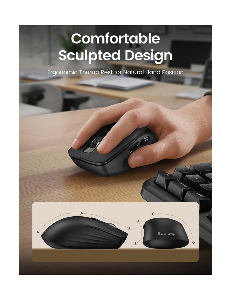 Ergonomic Wireless Keyboard & Mouse Combo USB-A & C Dongle Laptop/Mac Compatible