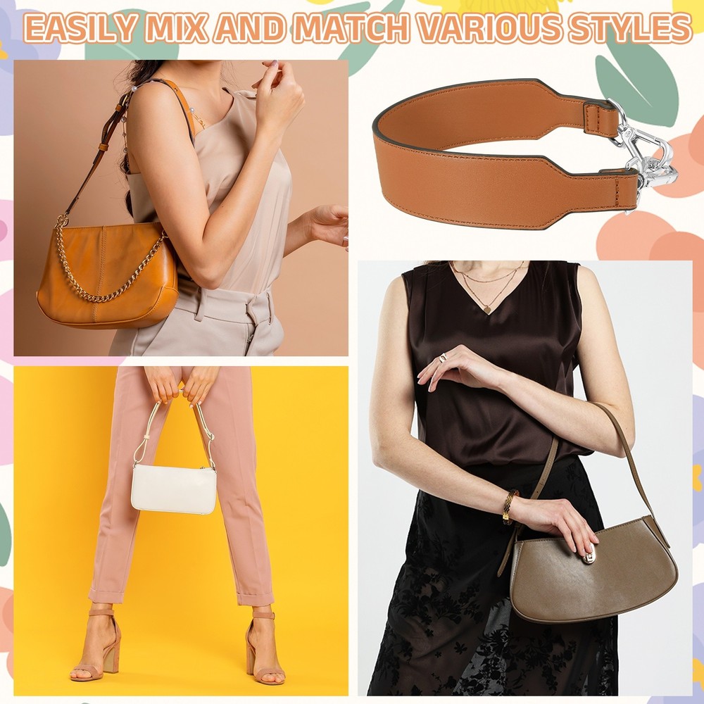 16 Inch Leather Purse Strap, Plain Pattern with Silver Buckle, Brown