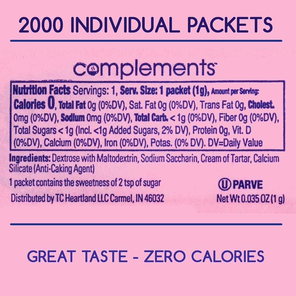 Kosher Zero Calorie Sweetener Packets, 2000 Ct