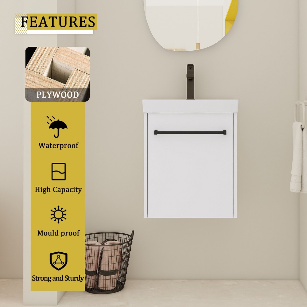 18'' Floating Wall-Mounted Bathroom Vanity with Ceramic Sink & Soft-Close Cabi