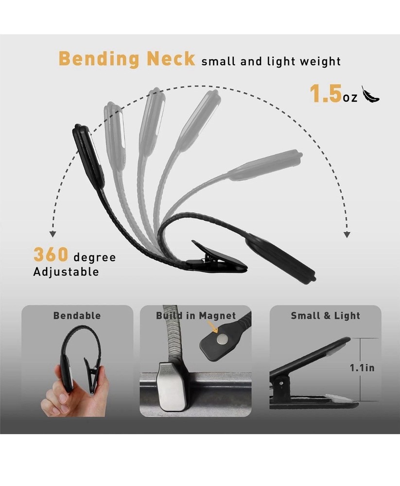 2 Pcs LED Light, 3 Color Temperature Light for Reading in Bed. Rechargeable