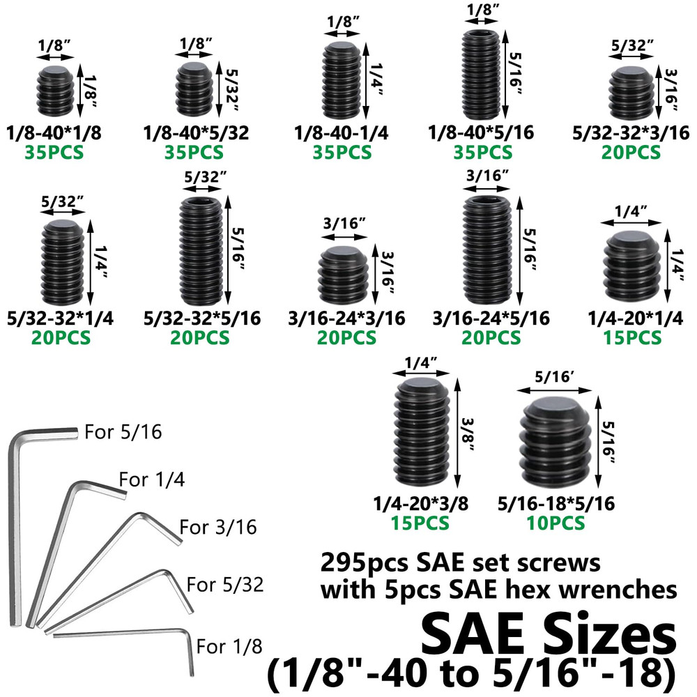 775PCS Metric +SAE Set Screw Assortment Kit Hex Socket Head Cup Point Set Sc