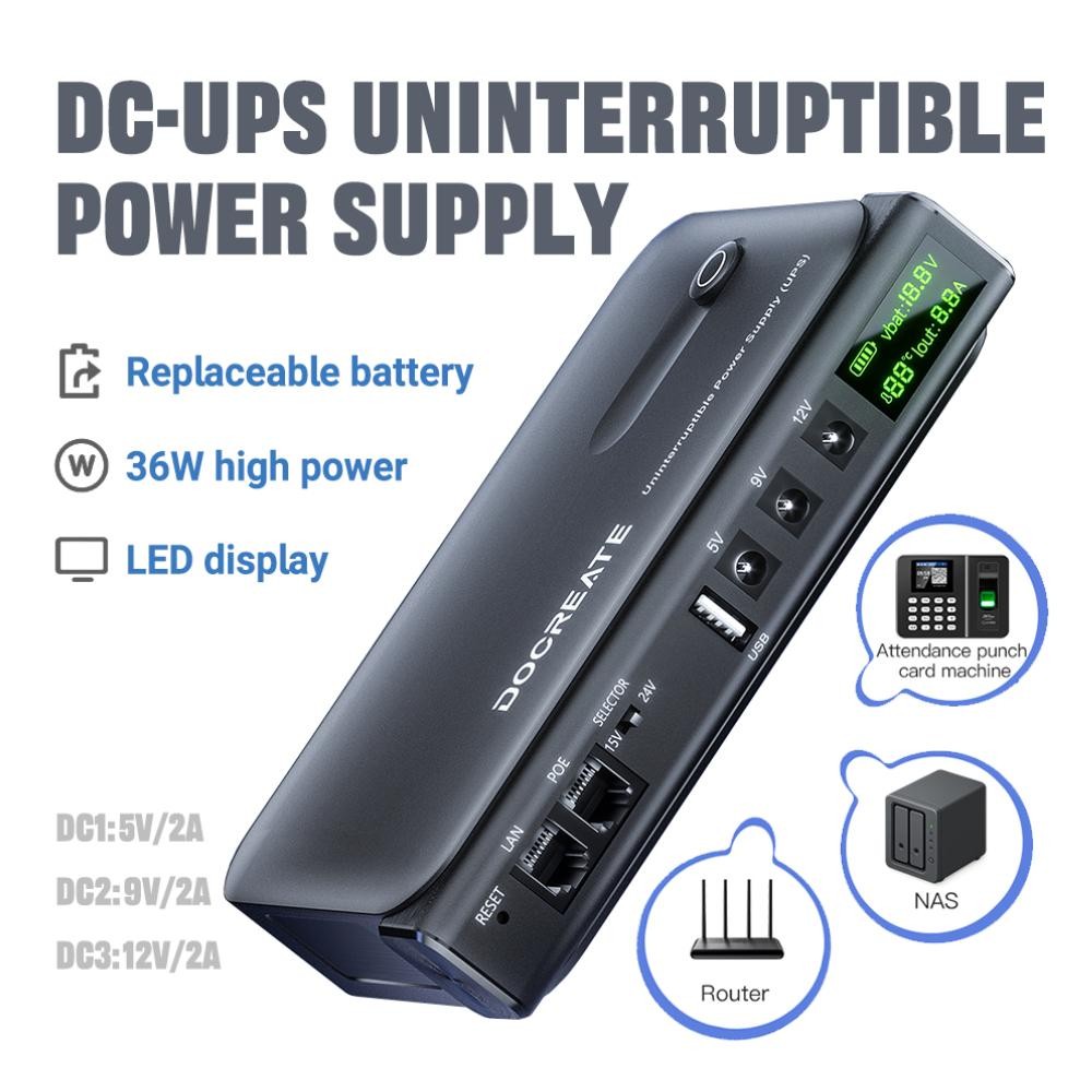 MINI UPS 36W DC1036L 5V-24V 18650 REPLACEABLE NO BATTERIES ROUTER MODEM