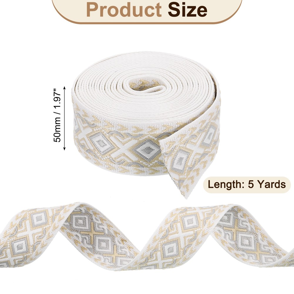 5Yards Cotton Webbing Strap 50mm Jacquard Webbing Purse Strap, Light Gray-White