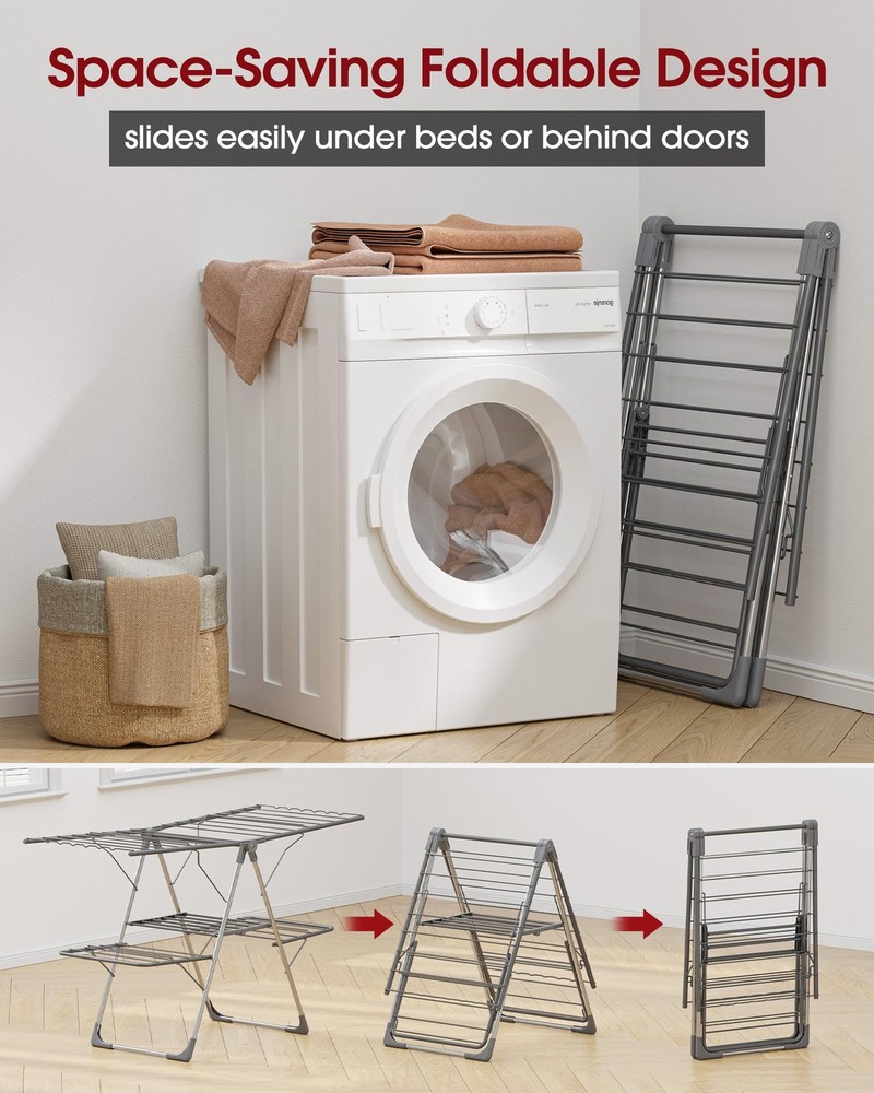 Clothes Drying Rack, Foldable 2-Level Laundry Drying Rack with Height-Adjusta...