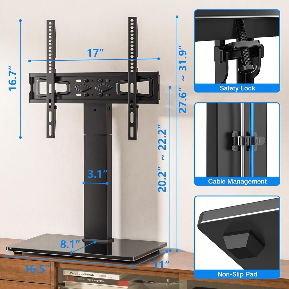 Heavy Duty TV Stand with Tempered Glass Base