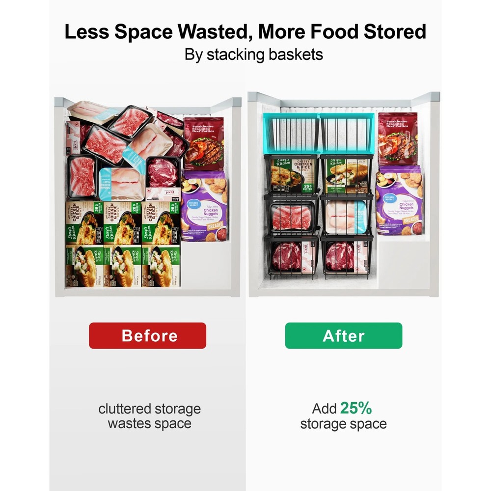 6 Pack Freezer Organizer Bins Stackable Chest Deep Freezer Sort Frozen