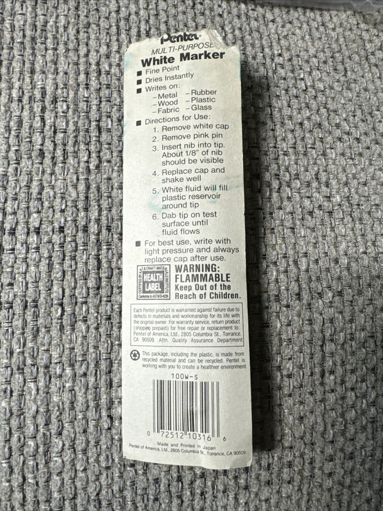 100WS Pentel White Permanent Marker, Fine Point, White Ink (8)