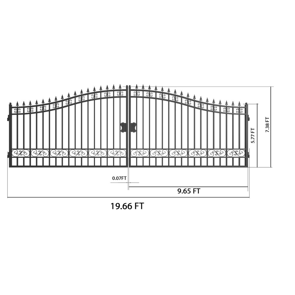 20FT Iron Driveway Gate Double Swing Rustproof for Garden & Yard