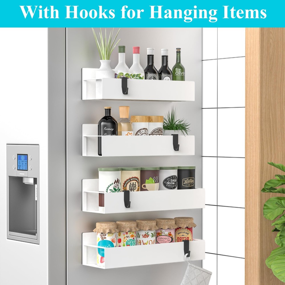HuggieGems 4 Pack Magnetic Spice Storage Rack Organizer for 4 Pack, White