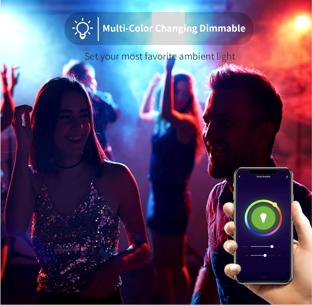 4 Pack Smart Light Bulb APP WiFi LED Lighting Work Alexa&Google E26 8W 800LM