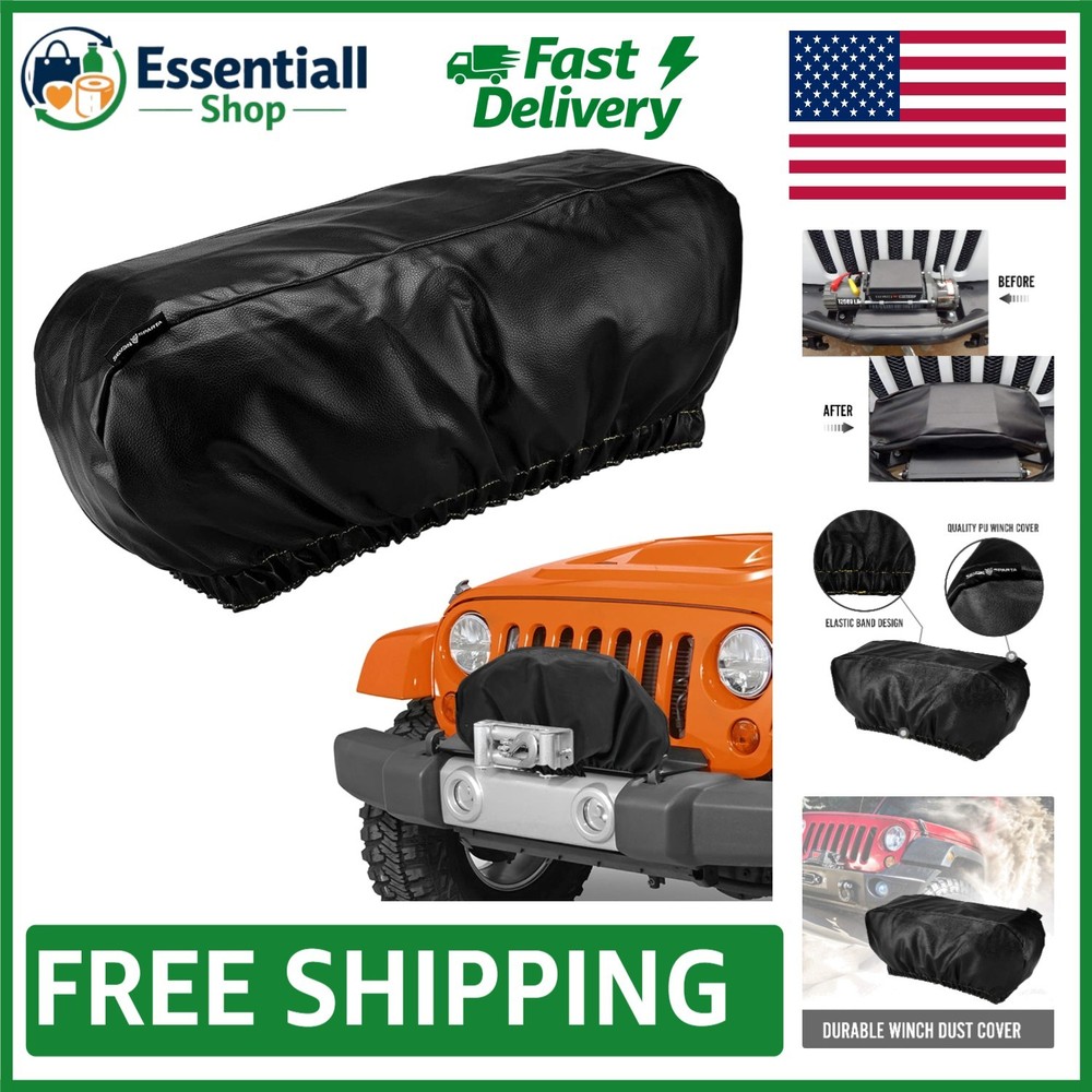 Durable PU Leather Winch Cover, Waterproof & UV Resistant for Winches 17500 Lbs
