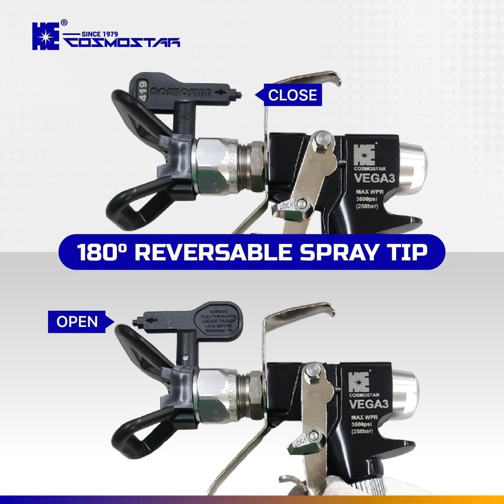 Cosmostar 521 Airless Paint Spray Tip Nozzle – Reversible, Easy 521, Black