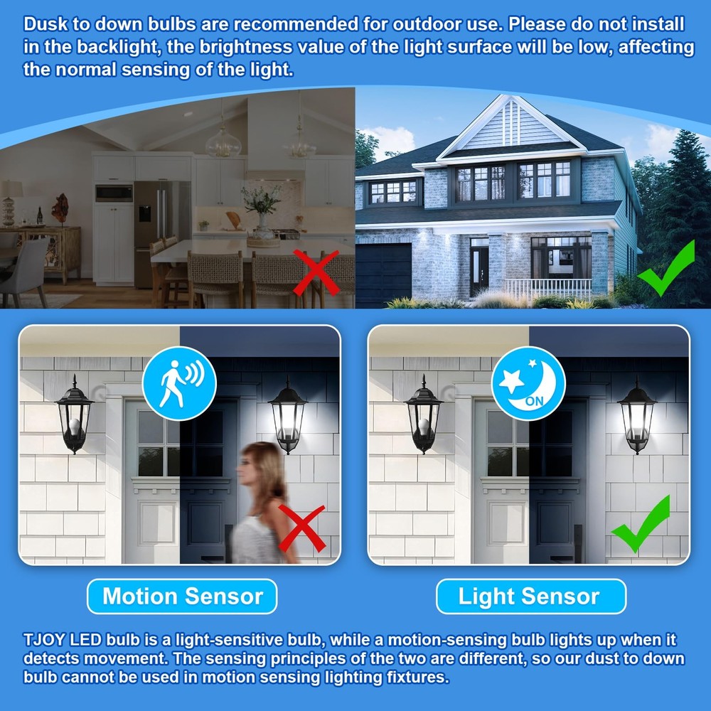 Dusk to Dawn Light Bulbs Outdoor, Light Sensor A19 LED Light Bulb, Automatic ...