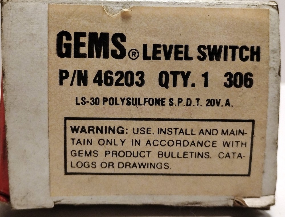 GEMS 46203 20 VA SPDT LS-30 Polysulfone Level Sensor