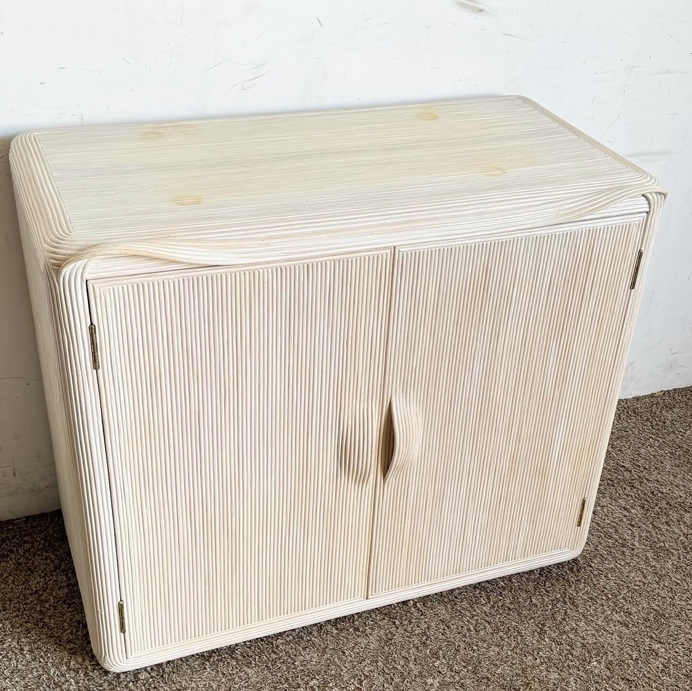 Boho Chic White Washed Ribbon Pencil Reed Cabinet/Sideboard