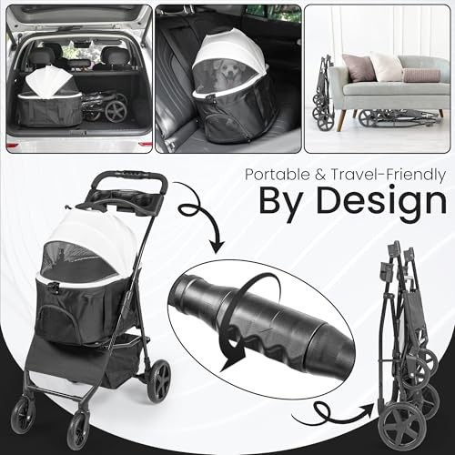 3-in-1 Folding Pet Stroller with Detachable Carrier – Lightweight Foldable