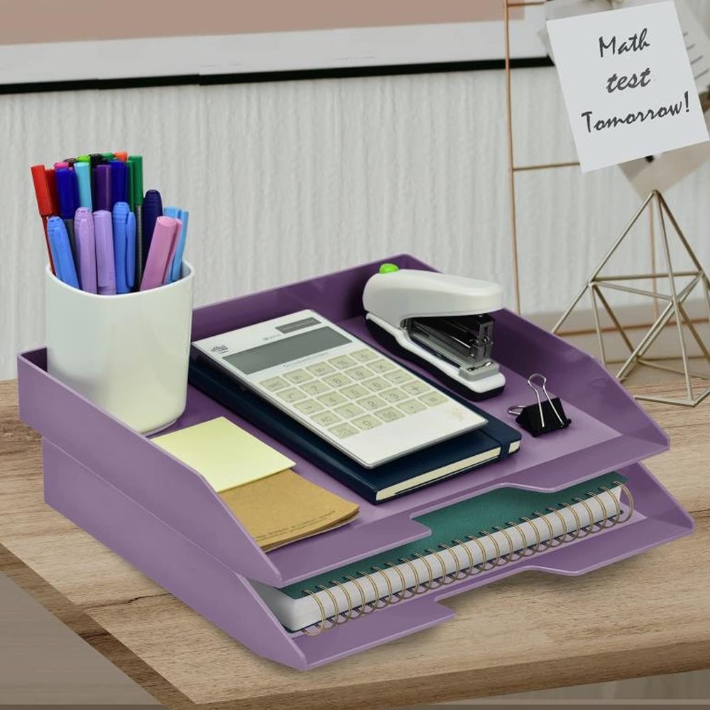 2 Tier Paper Organizer Letter Tray – Plastic Stackable Desk File Organizer, S...