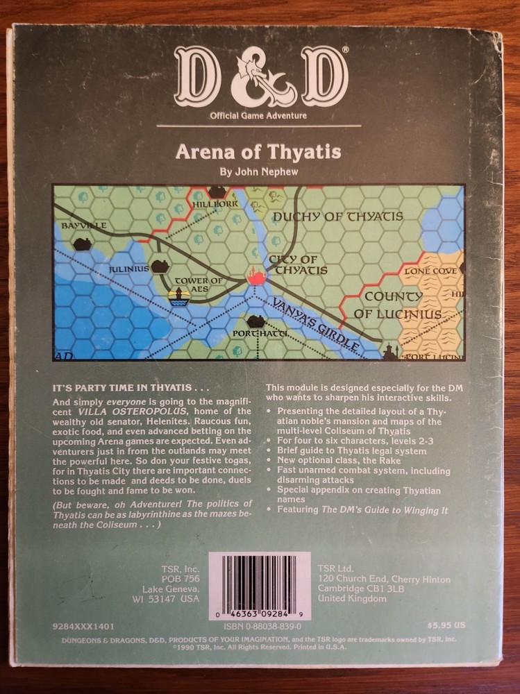 DDA1 Arena of Thyatis module D&D adventure TSR Basic Dungeons & Dragons BECMI