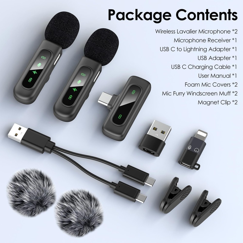 USB C Mini Wireless Lavalier Microphone for iPhone/Android,Lapel Mic