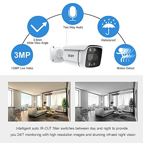 3MP WiFi Security Camera System with Floodlight Without Hard Drive, 2K White
