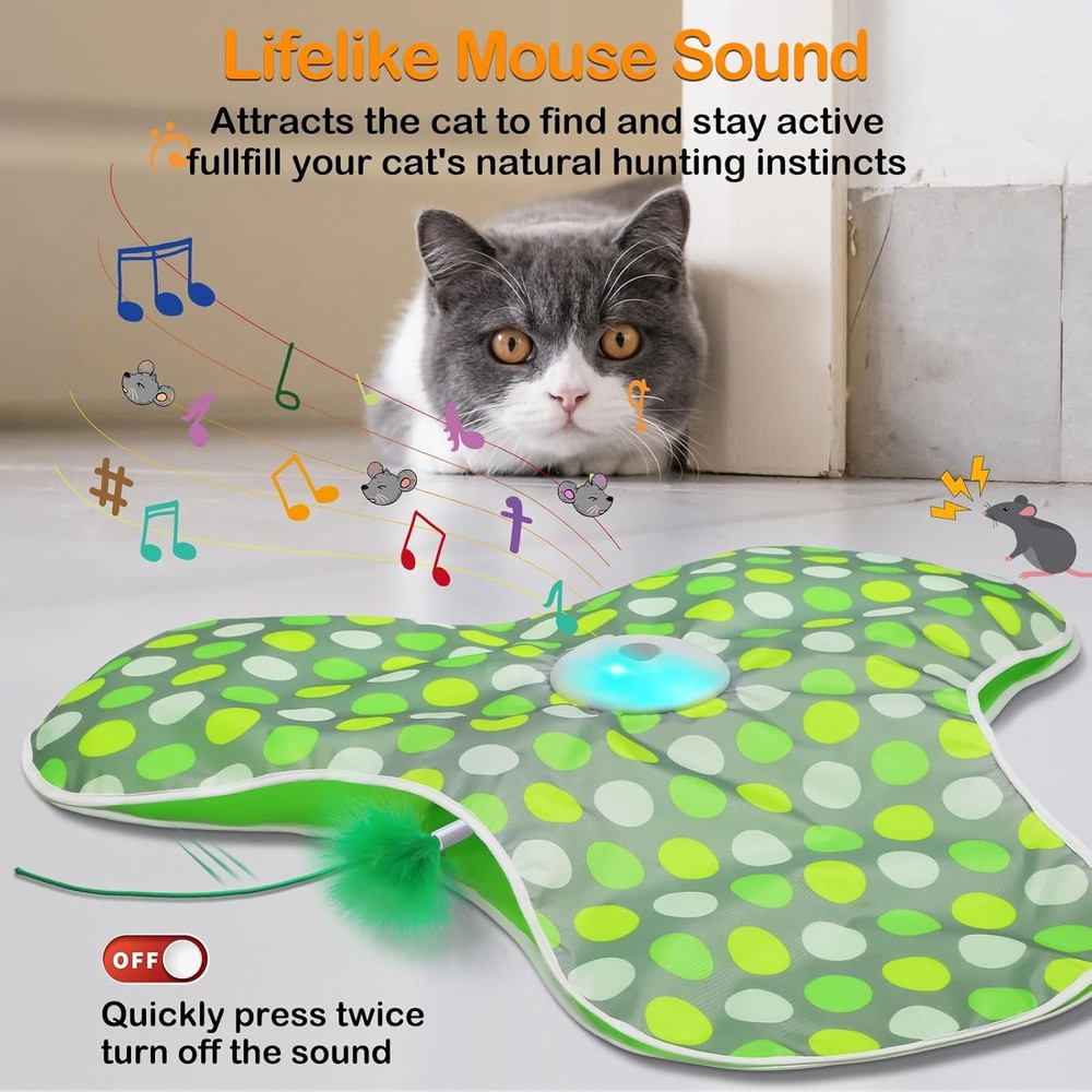 Rechargeable Interactive Cat Toy Moving Feathers Real Mouse Squeaky