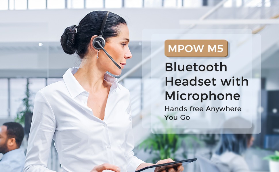 Mpow Wireless Bluetooth Headset Headphone + Noise Cancelling Mic 18Hrs Talk Time