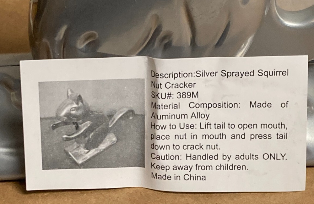 Cast Aluminum Metal Nutty Squirrel Nutcracker Silver Tabletop