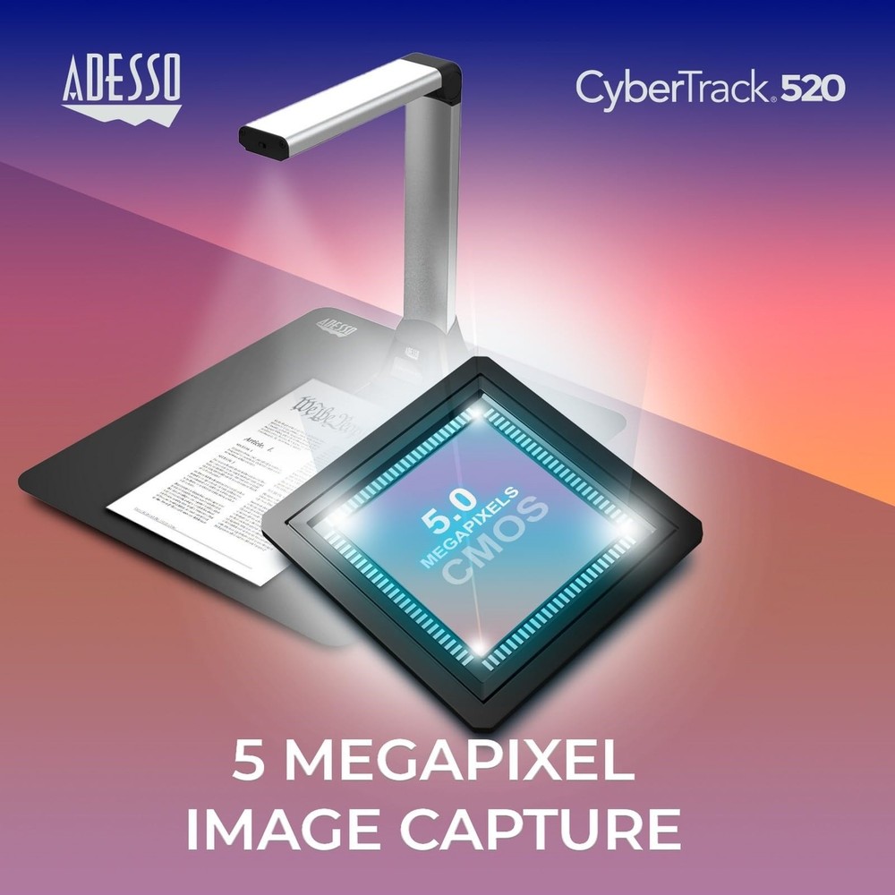 Adesso 5MP Fixed-Focus A4 Document Camera Scanner with OCR Text Recognition