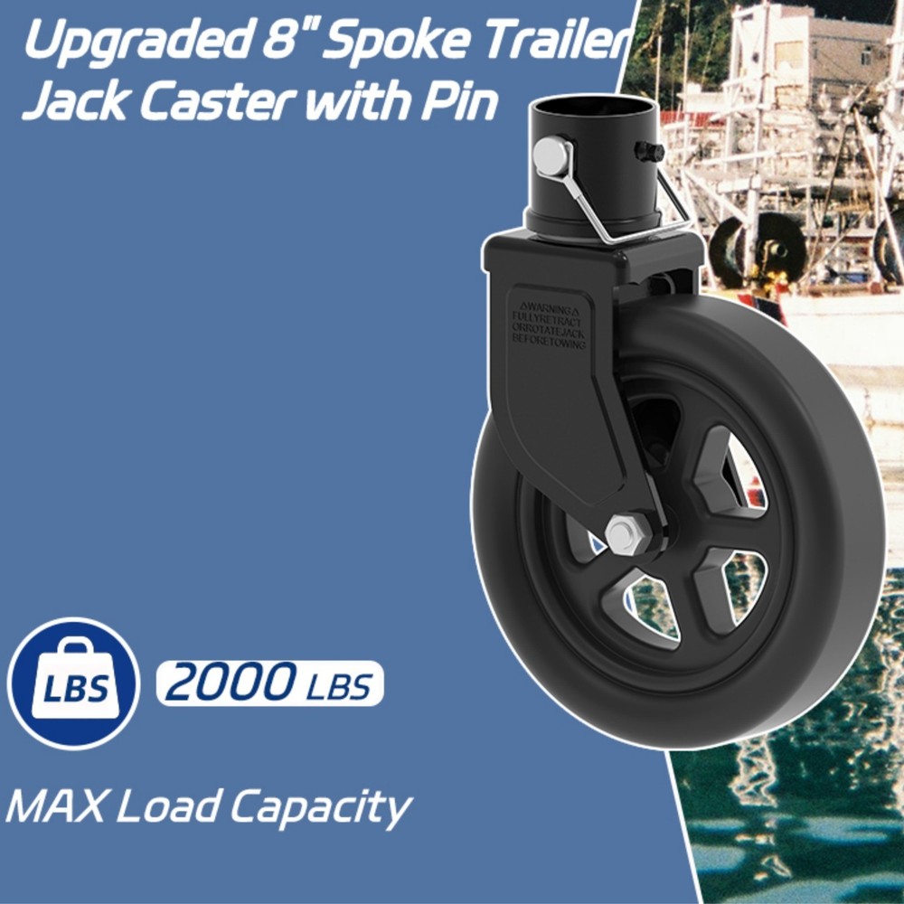 2000lbs 8" Trailer Jack Swivel Caster with Upgraded Spoked Wheel and Pin for RV