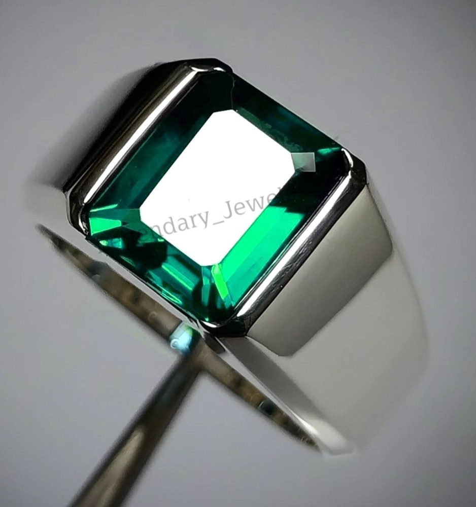 Men’s Emerald Statement Ring 925 Sterling Silver Handmade Green Gemstone Ring
