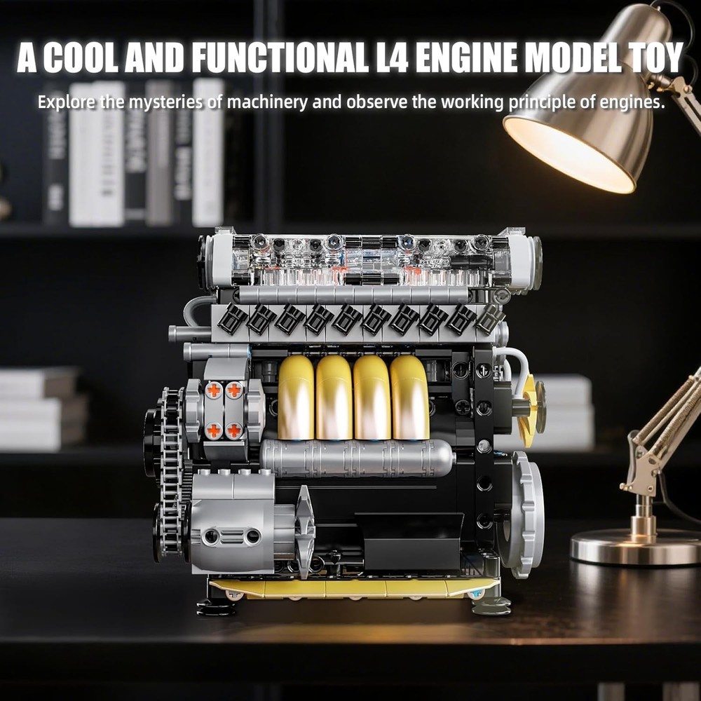 L4 Engine Building Sets for Adults, MOC Inline 4-Cylinder Mini Car Motor Mode...