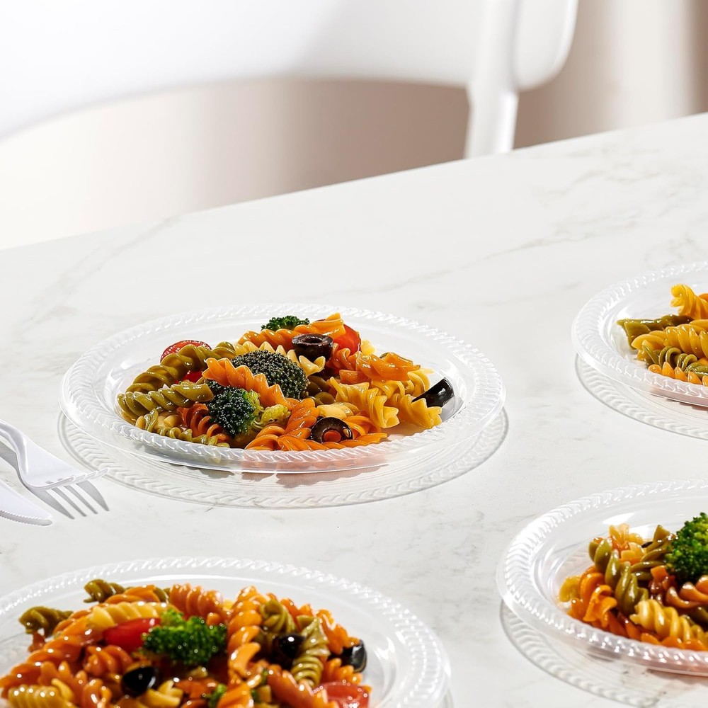 40 Pack Clear Plastic Plates 7 Inch Durable Disposable Plastic Dinner Plates ...