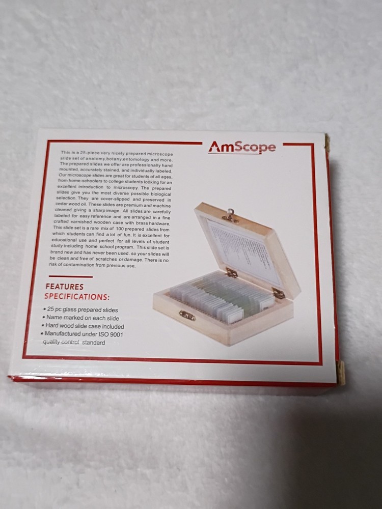 AmScope PS25 Prepared Microscope Slide Set, Basic Biological Science Education