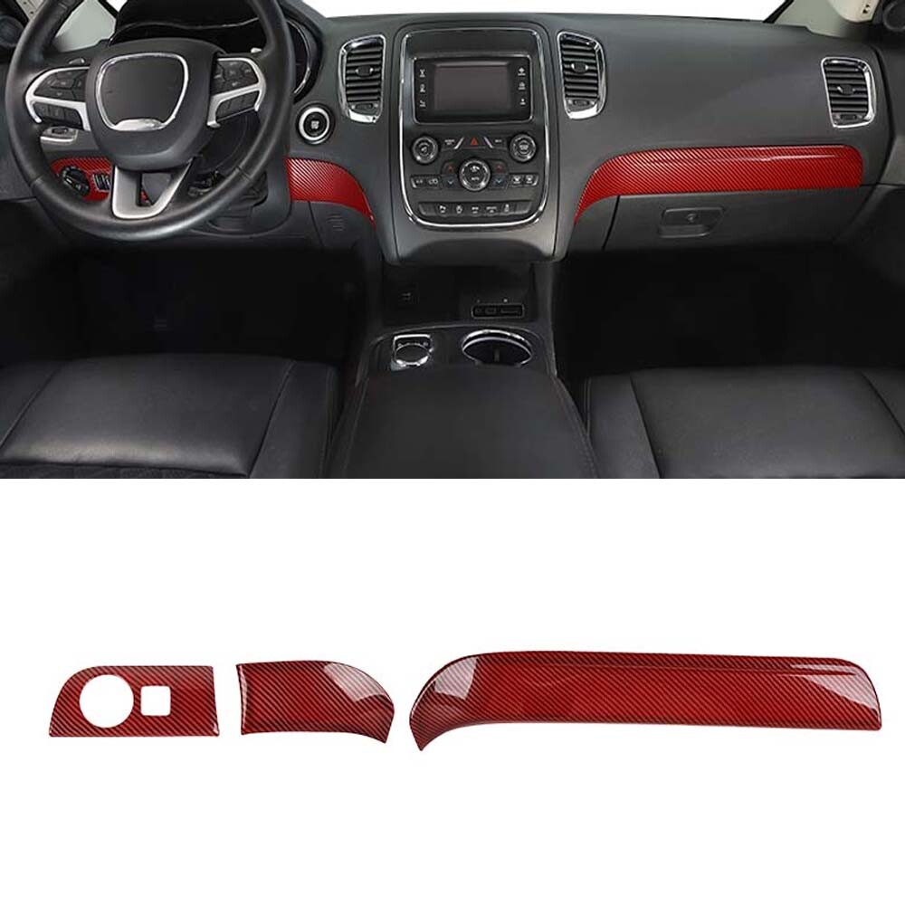Red Carbon Fiber For Dodge Durango 2014-2020 Front Dash Panel Strips Cover Trim