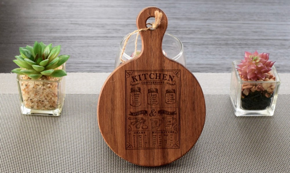 Acacia Wood 4.5" Round Kitchen Conversion Chart Display Decoration Chart Gift